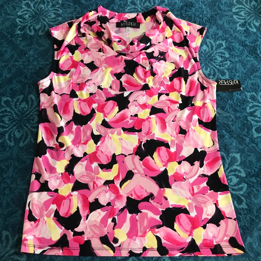Kasper Multi Black Pink Floral Sleeveless Top S